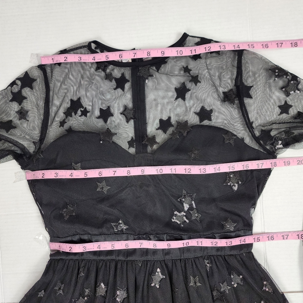 Black Sequin Lace Fairy Tulle Dress Goth Victorian Renaissance Fit Flare Party - Picture 9 of 16
